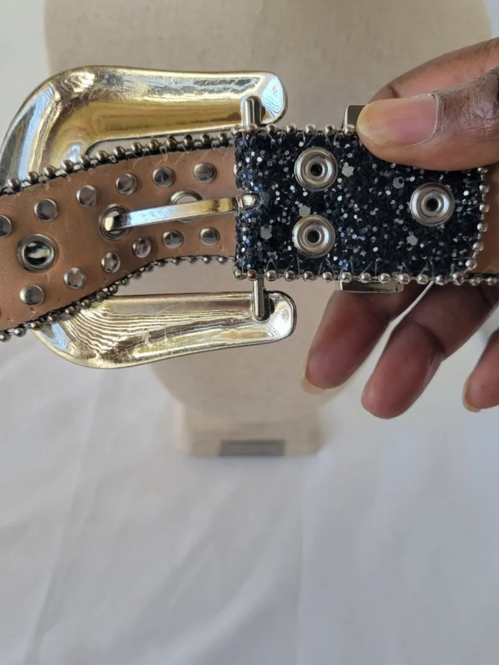 Multi Colored Skull Black Rhinestone Motorcycle Bling Leather Belt